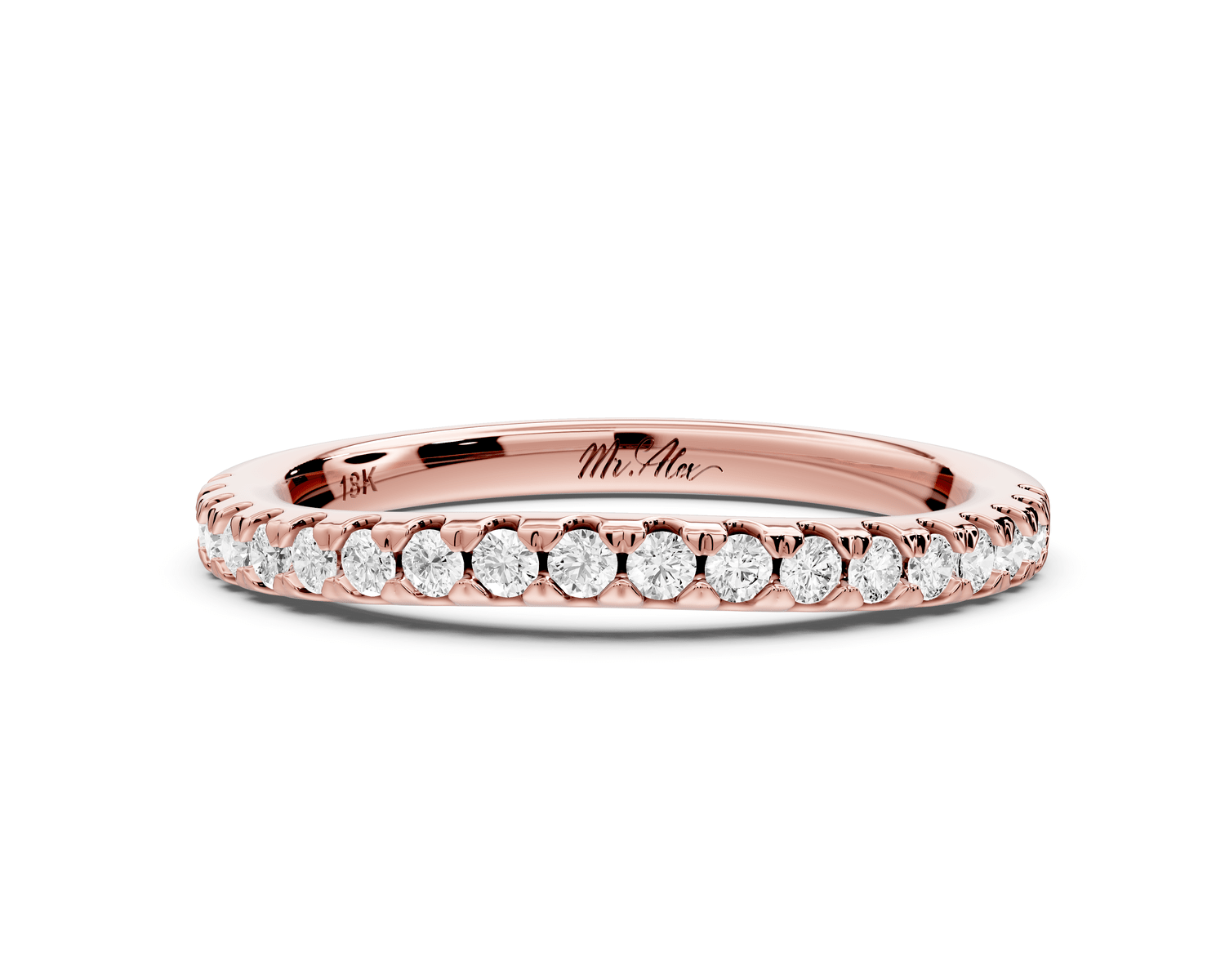 Gabrielle - 14k rose gold Half - Eternity Shared Prong Pave Wedding Band - Mr. Alex Jewelry