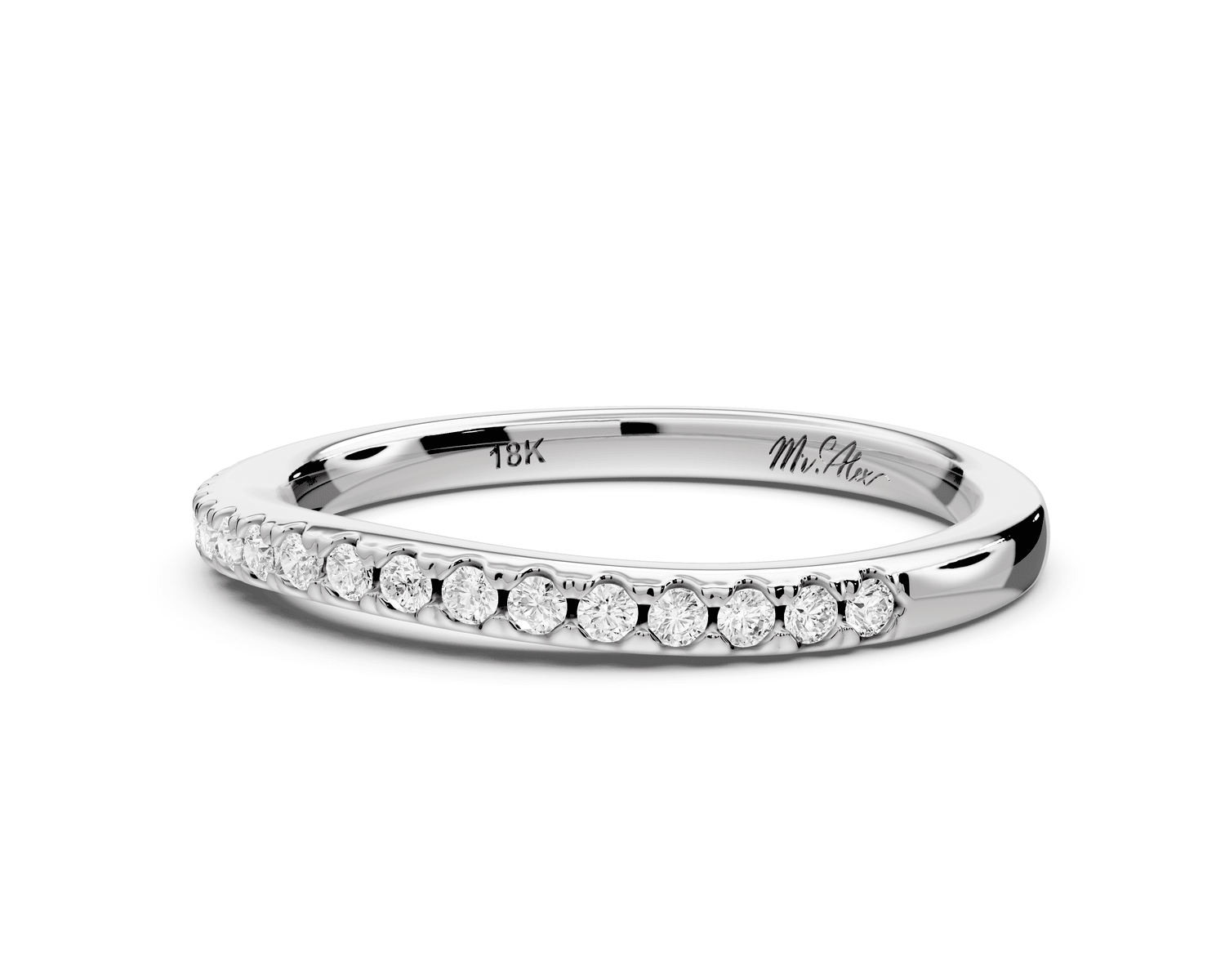 Gabrielle - 14k white gold Half - Eternity Shared Prong Pave Wedding Band - Mr. Alex Jewelry