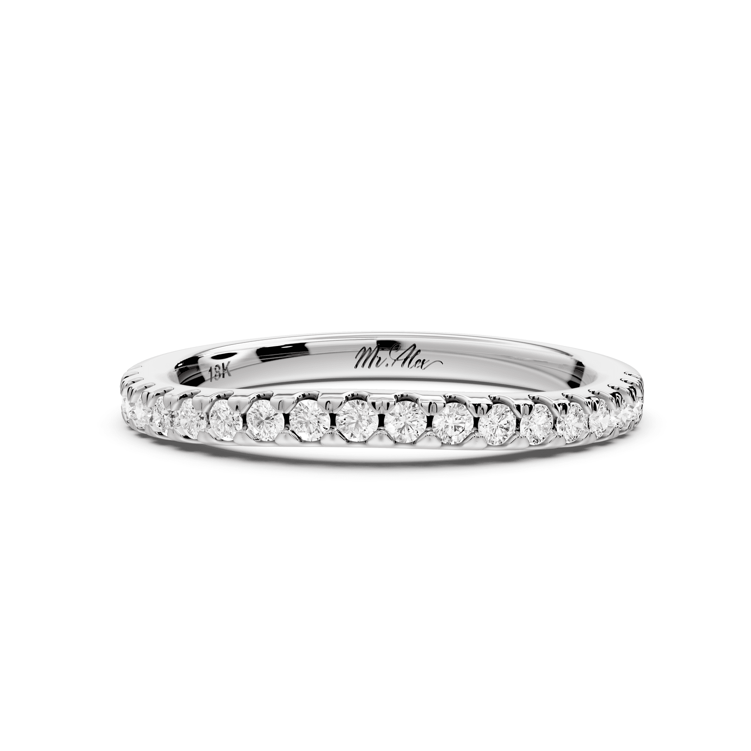 Gabrielle - 14k white gold Half - Eternity Shared Prong Pave Wedding Band - Mr. Alex Jewelry