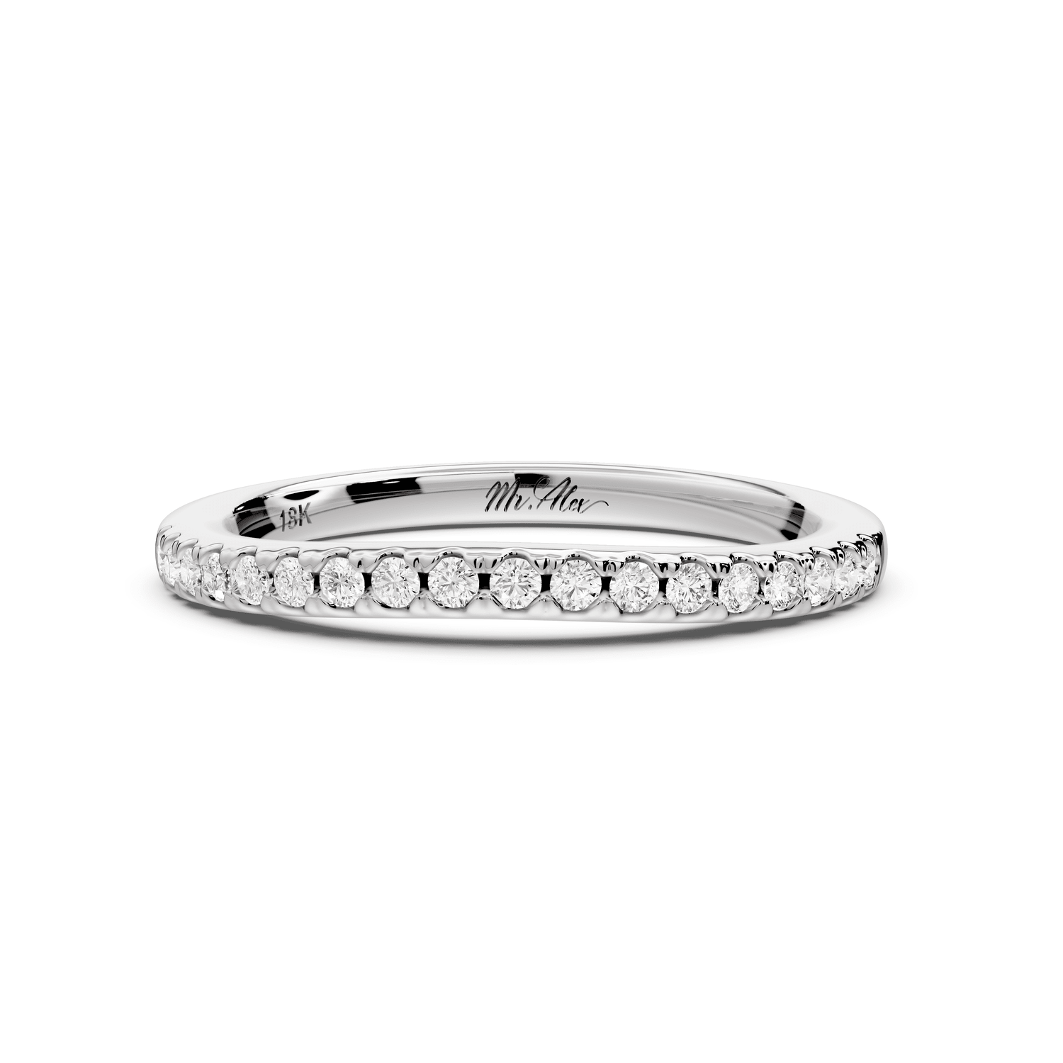 Gabrielle - 14k white gold Half - Eternity Shared Prong Pave Wedding Band - Mr. Alex Jewelry