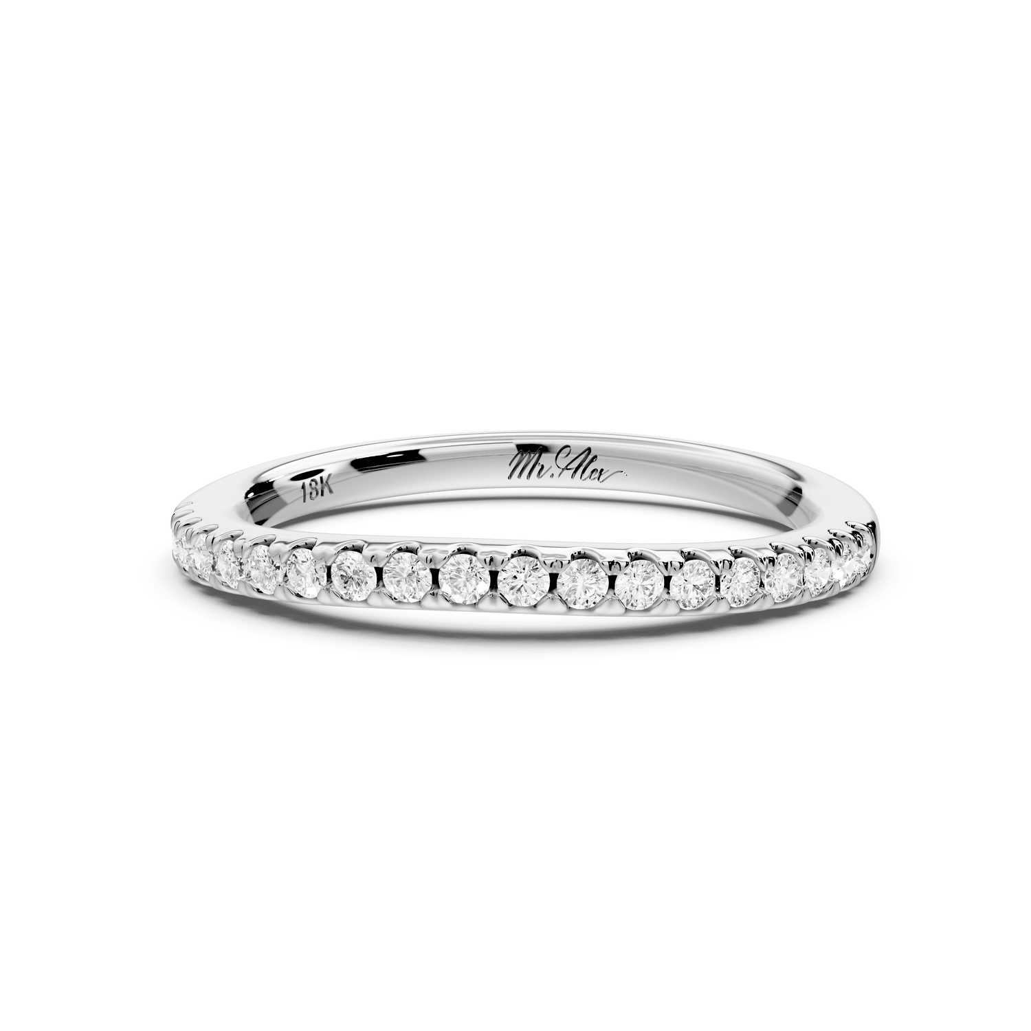 Gabrielle - 14k white gold Half - Eternity Shared Prong Pave Wedding Band - Mr. Alex Jewelry