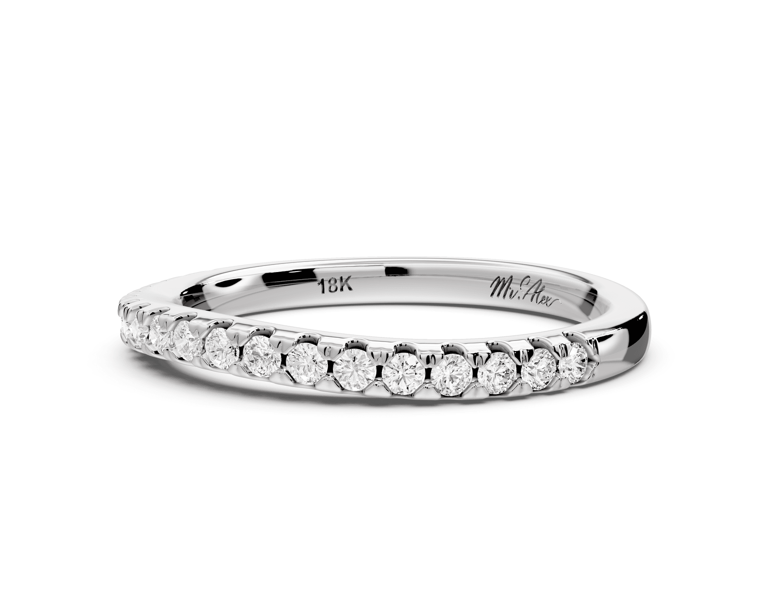 Gabrielle - 14k white gold Half - Eternity Shared Prong Pave Wedding Band - Mr. Alex Jewelry
