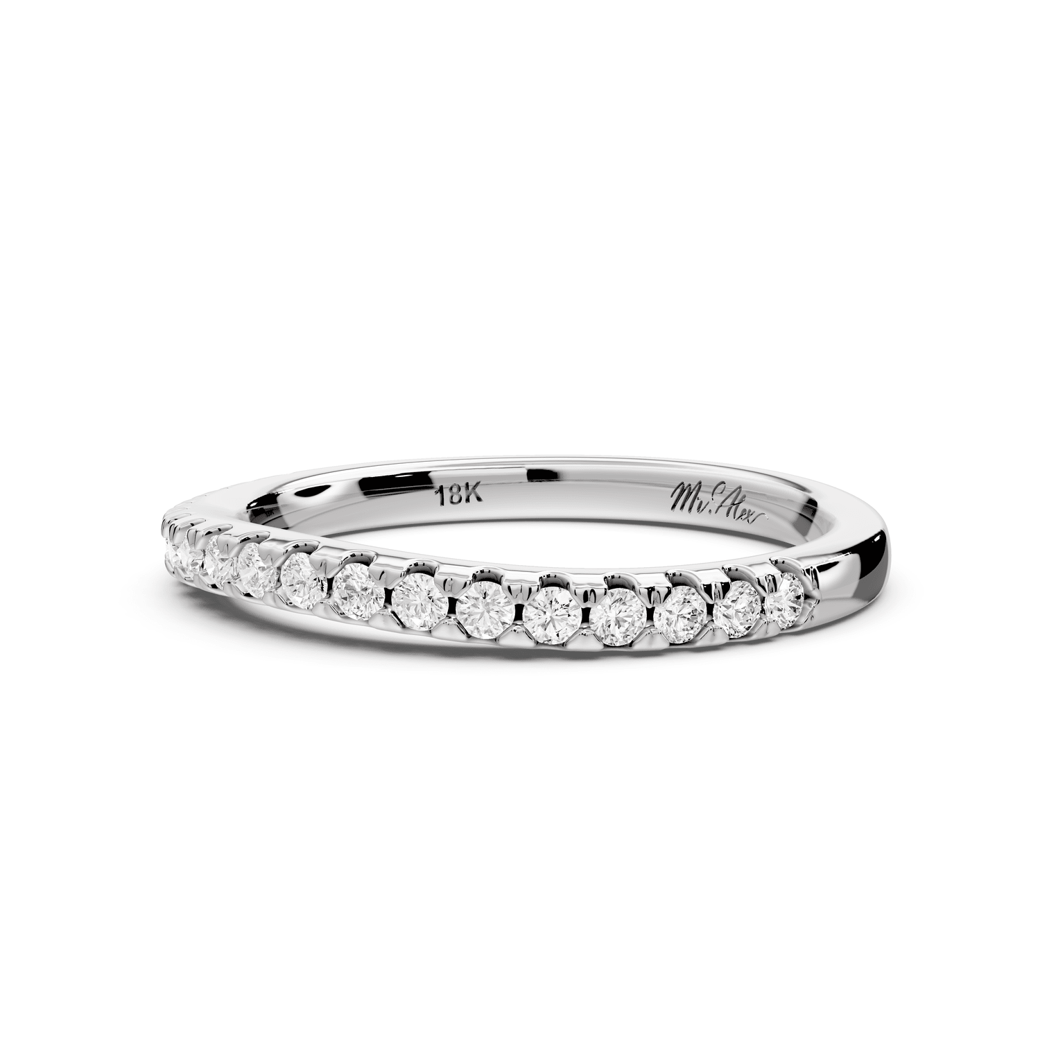Gabrielle - 14k white gold Half - Eternity Shared Prong Pave Wedding Band - Mr. Alex Jewelry