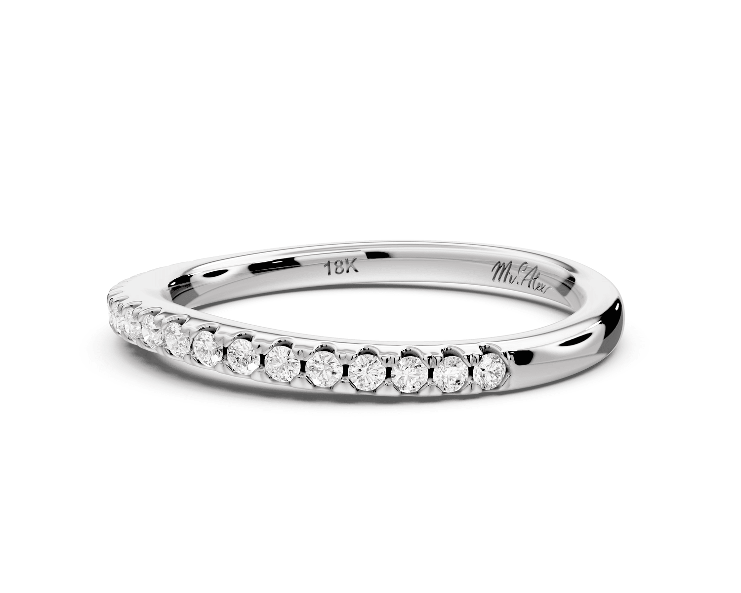 Gabrielle - 14k white gold Half - Eternity Shared Prong Pave Wedding Band - Mr. Alex Jewelry