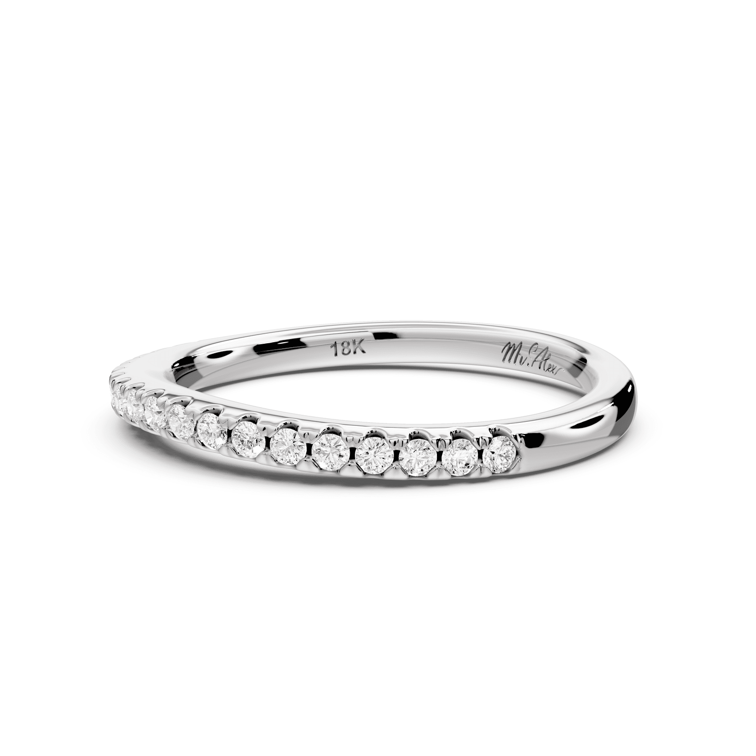 Gabrielle - 14k white gold Half - Eternity Shared Prong Pave Wedding Band - Mr. Alex Jewelry