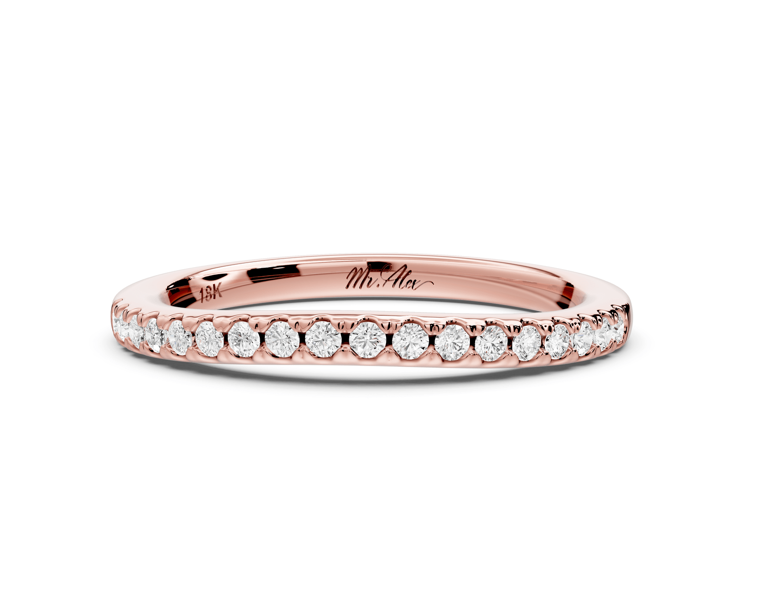 Gabrielle - 18k rose gold Half - Eternity Shared Prong Pave Wedding Band - Mr. Alex Jewelry