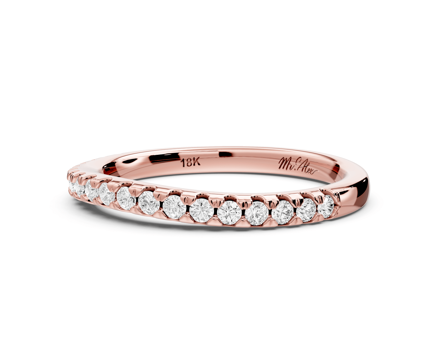 Gabrielle - 18k rose gold Half - Eternity Shared Prong Pave Wedding Band - Mr. Alex Jewelry