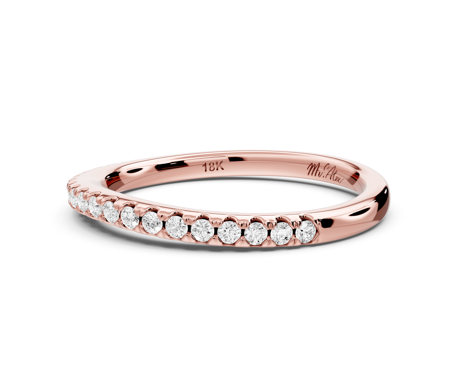 Gabrielle - 18k rose gold Half - Eternity Shared Prong Pave Wedding Band - Mr. Alex Jewelry