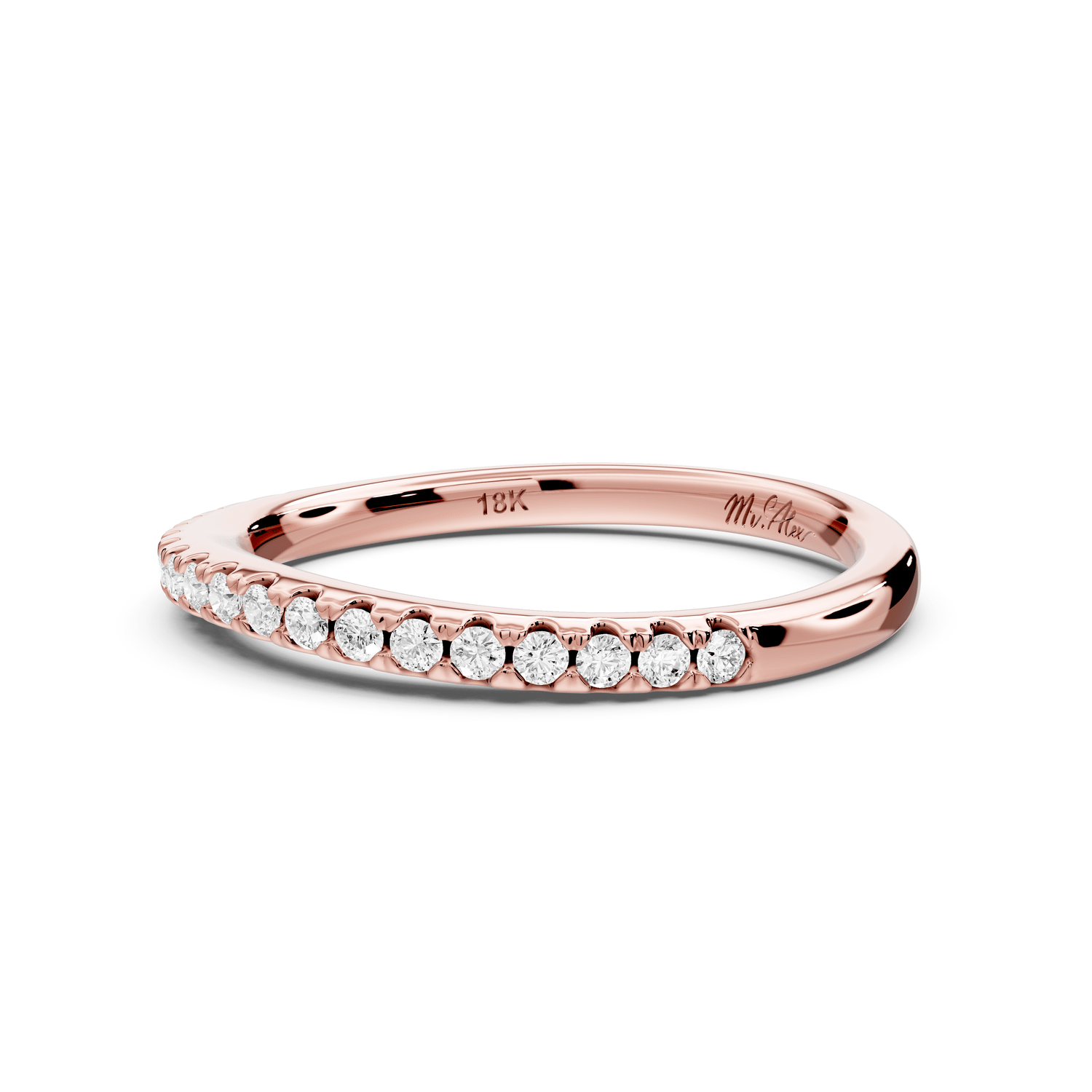 Gabrielle - 18k rose gold Half - Eternity Shared Prong Pave Wedding Band - Mr. Alex Jewelry