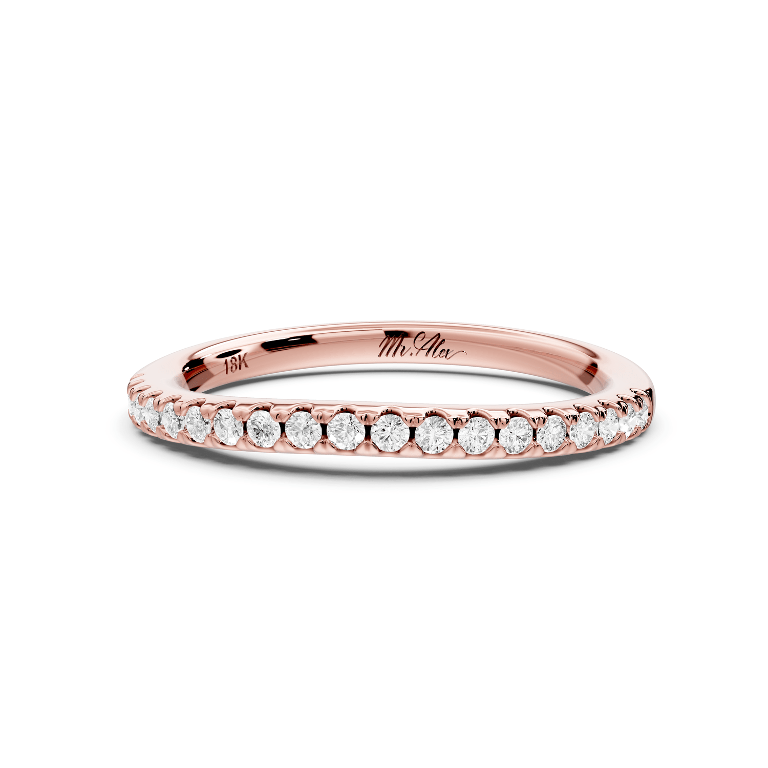 Gabrielle - 18k rose gold Half - Eternity Shared Prong Pave Wedding Band - Mr. Alex Jewelry