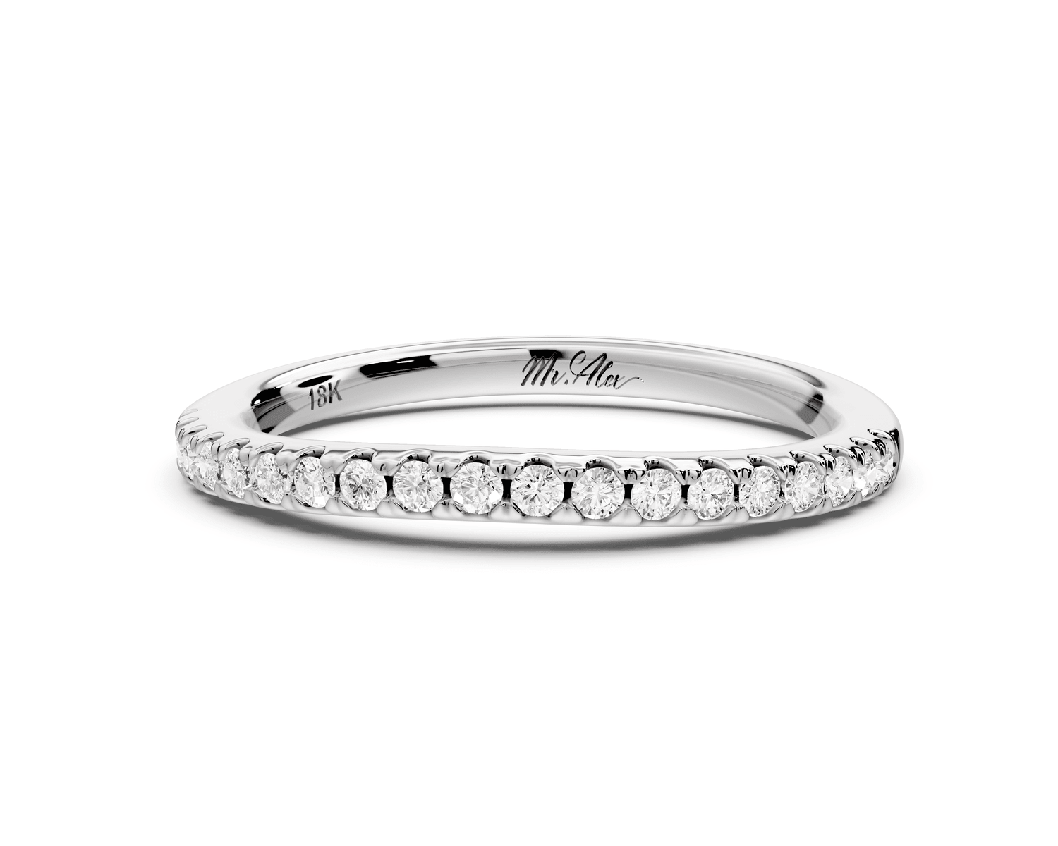 Gabrielle - 18k white gold Half - Eternity Shared Prong Pave Wedding Band - Mr. Alex Jewelry