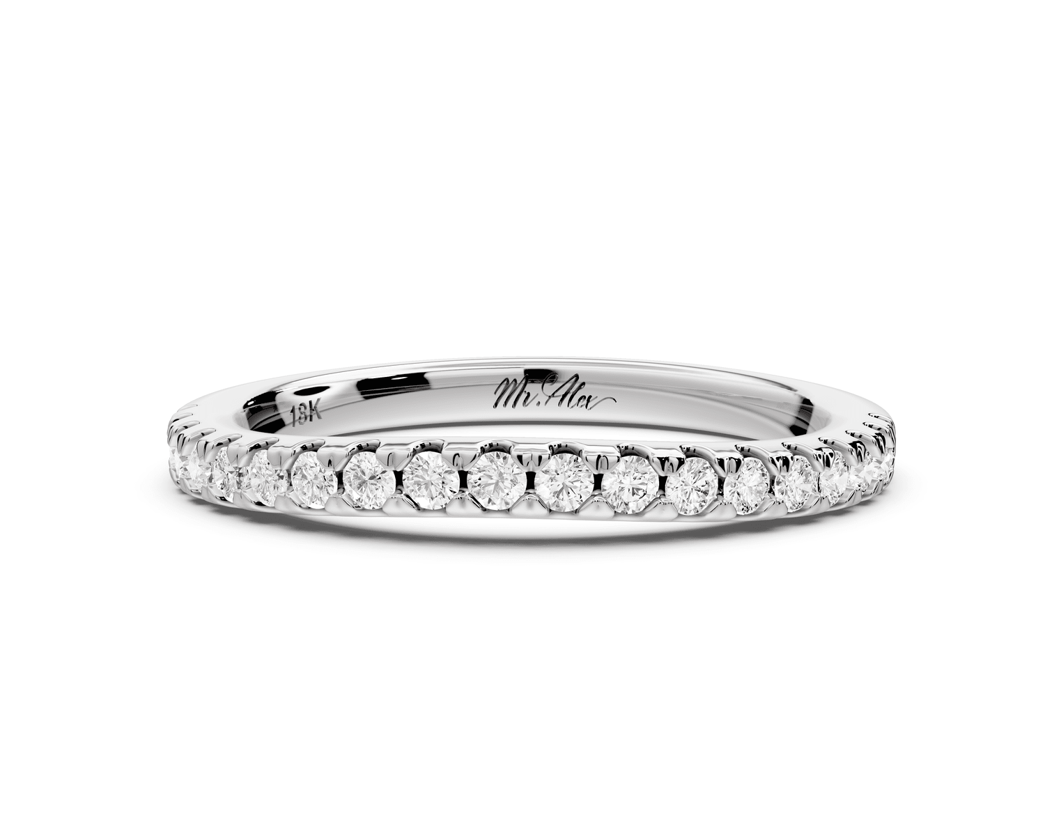 Gabrielle - 18k white gold Half - Eternity Shared Prong Pave Wedding Band - Mr. Alex Jewelry