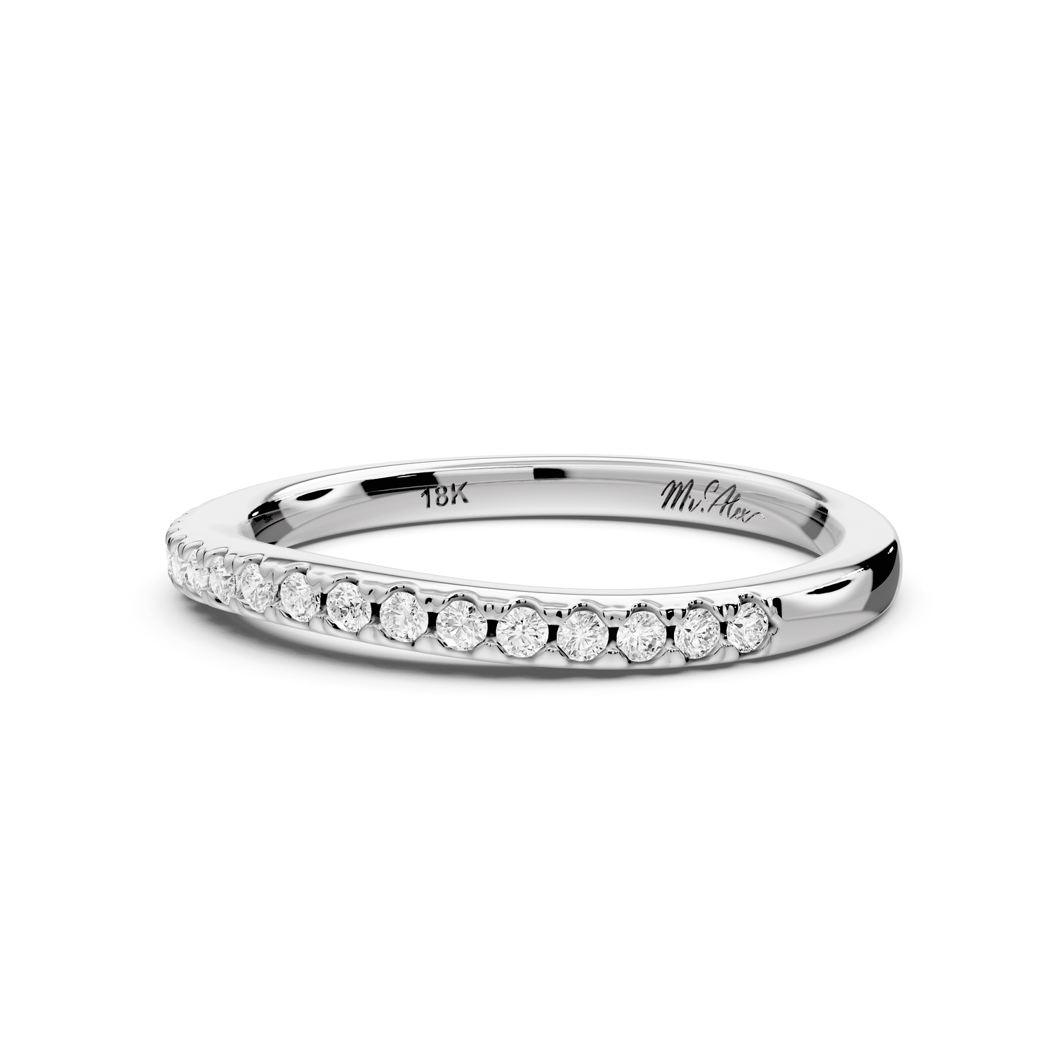 Gabrielle - 18k white gold Half - Eternity Shared Prong Pave Wedding Band - Mr. Alex Jewelry