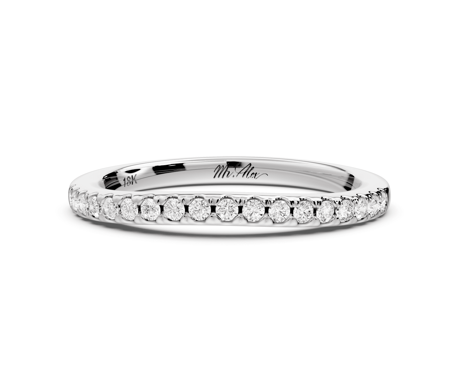 Gabrielle - 18k white gold Half - Eternity Shared Prong Pave Wedding Band - Mr. Alex Jewelry