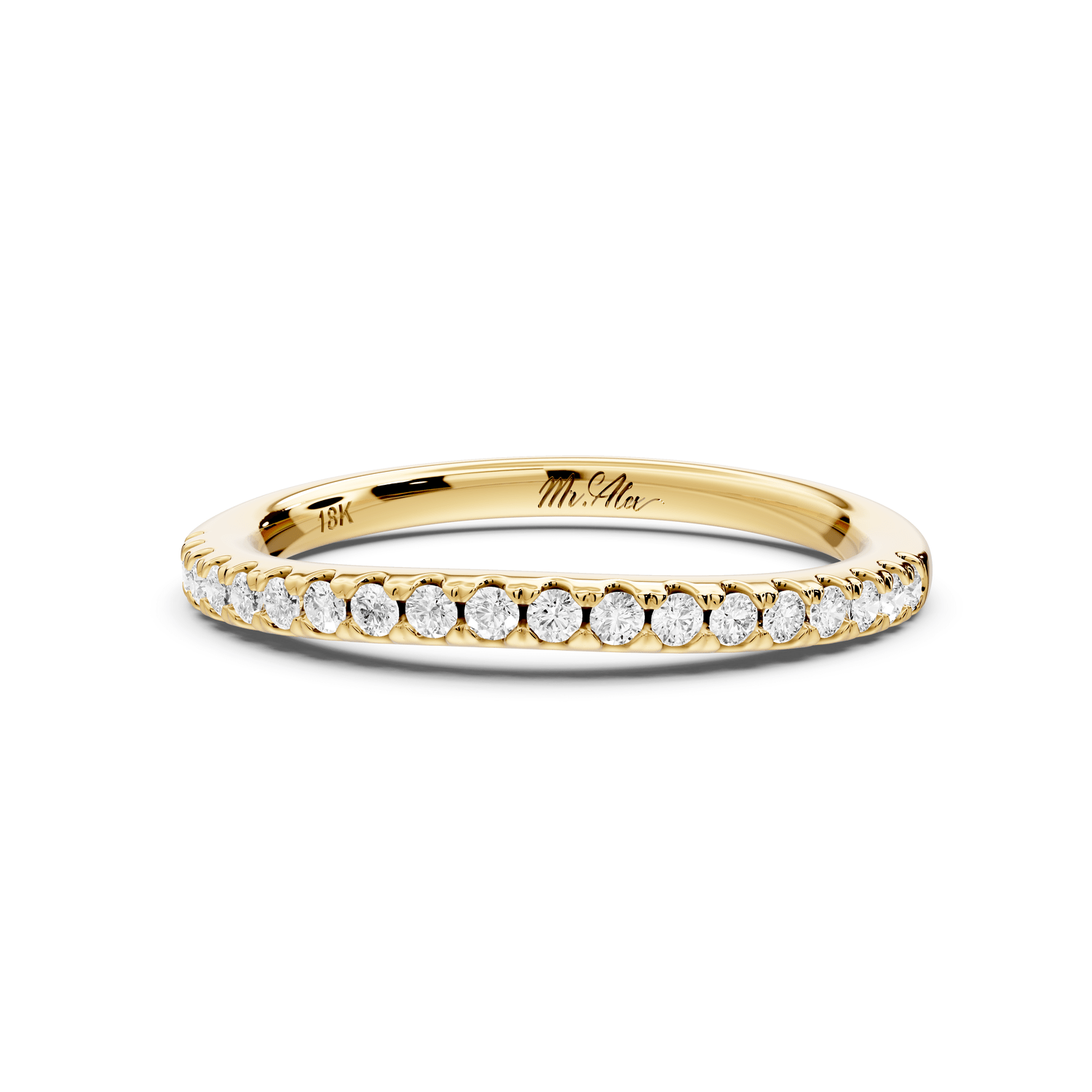 Gabrielle - 18k yellow gold Half - Eternity Shared Prong Pave Wedding Band - Mr. Alex Jewelry