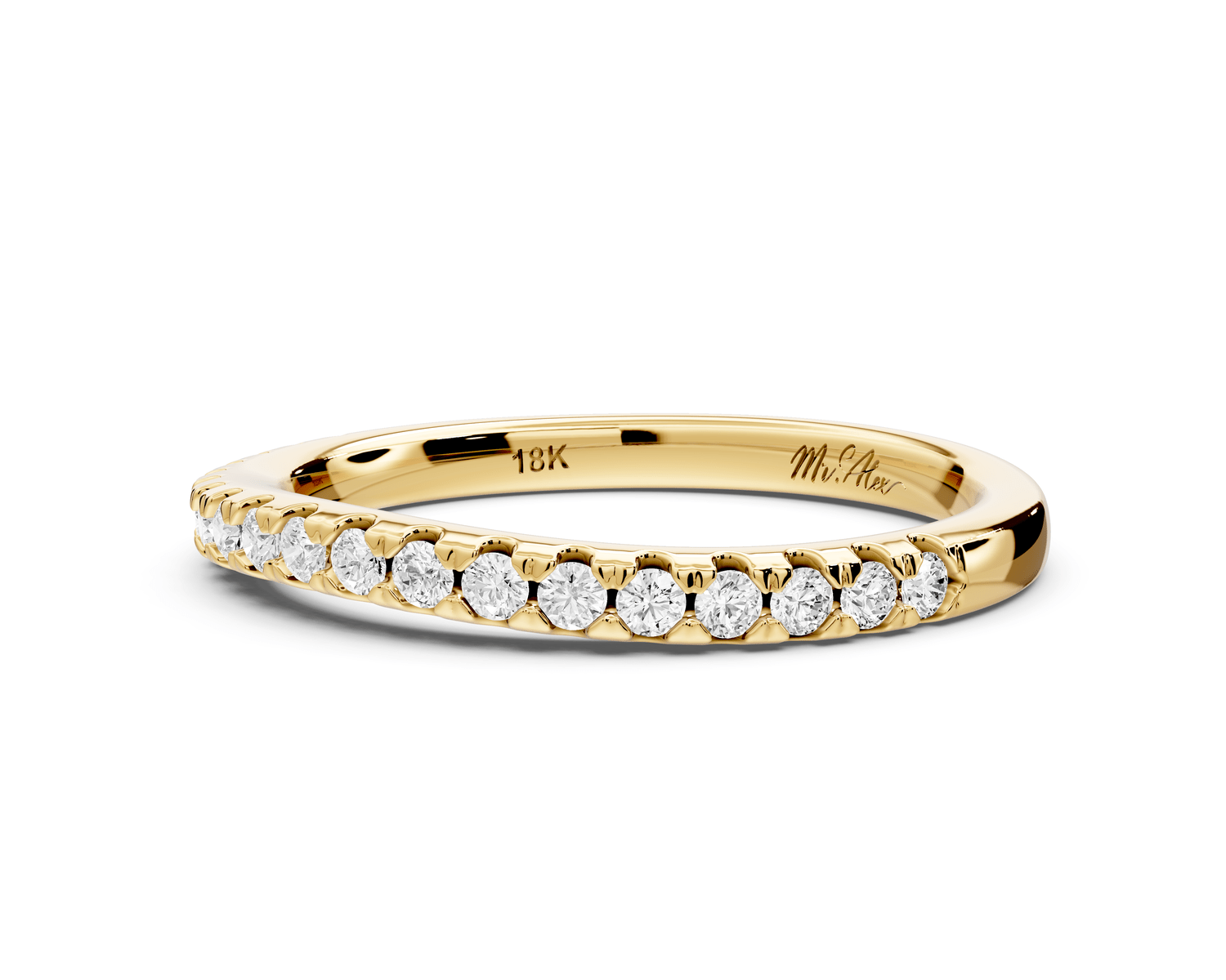 Gabrielle - 18k yellow gold Half - Eternity Shared Prong Pave Wedding Band - Mr. Alex Jewelry