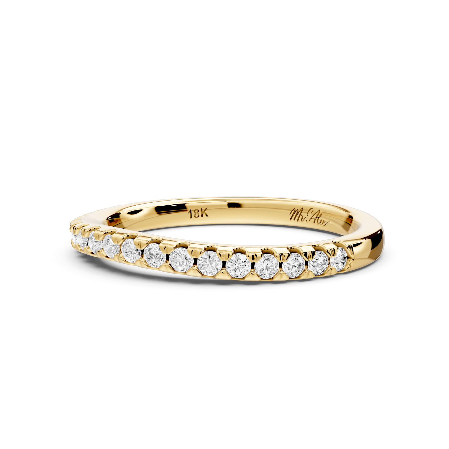 Gabrielle - 18k yellow gold Half - Eternity Shared Prong Pave Wedding Band - Mr. Alex Jewelry