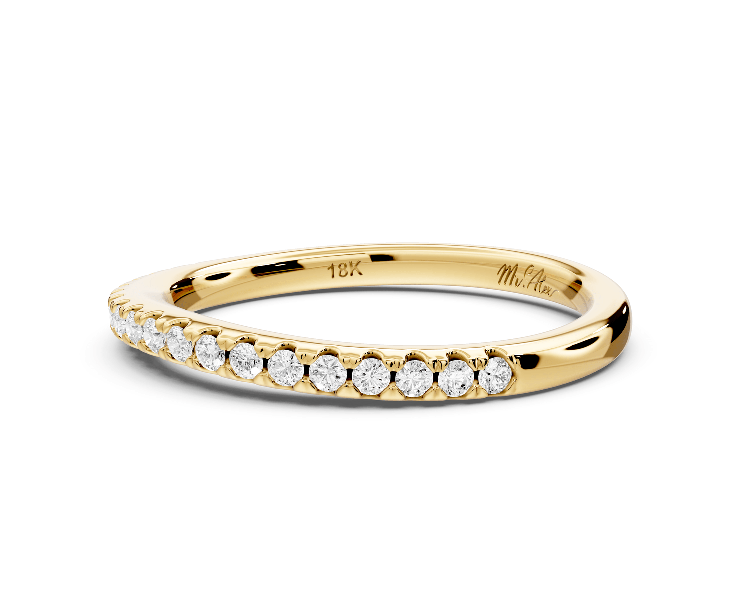 Gabrielle - 18k yellow gold Half - Eternity Shared Prong Pave Wedding Band - Mr. Alex Jewelry