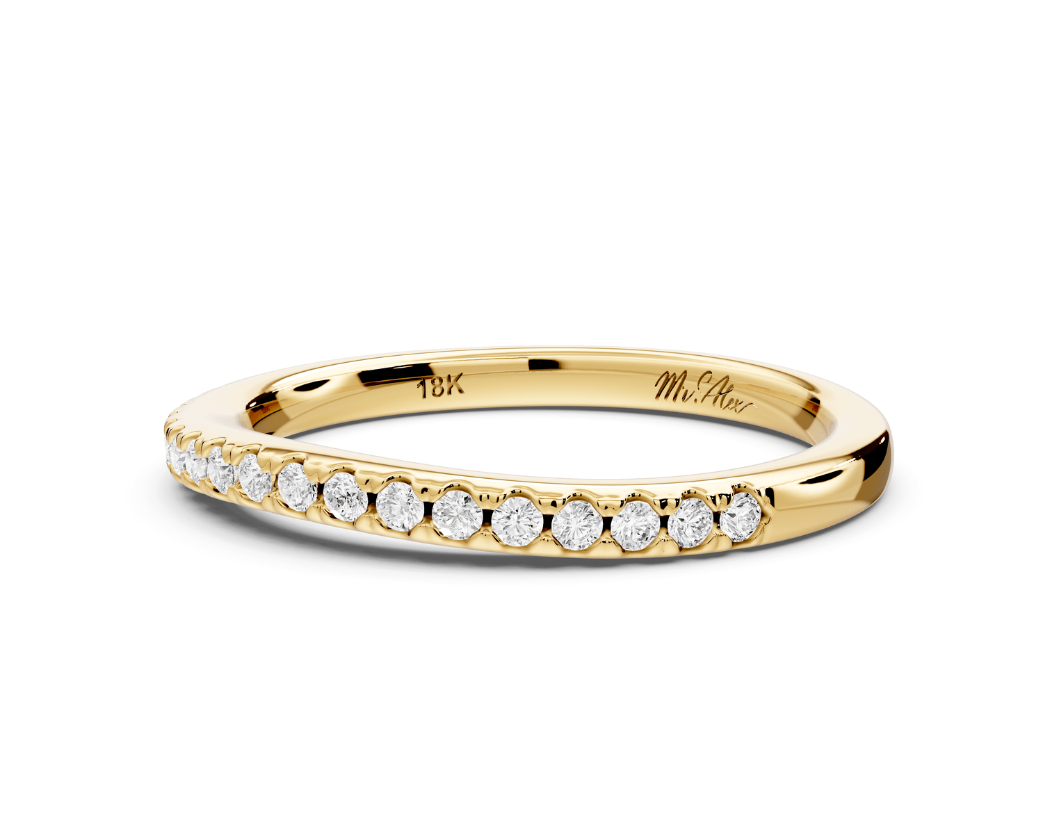 Gabrielle - 18k yellow gold Half - Eternity Shared Prong Pave Wedding Band - Mr. Alex Jewelry
