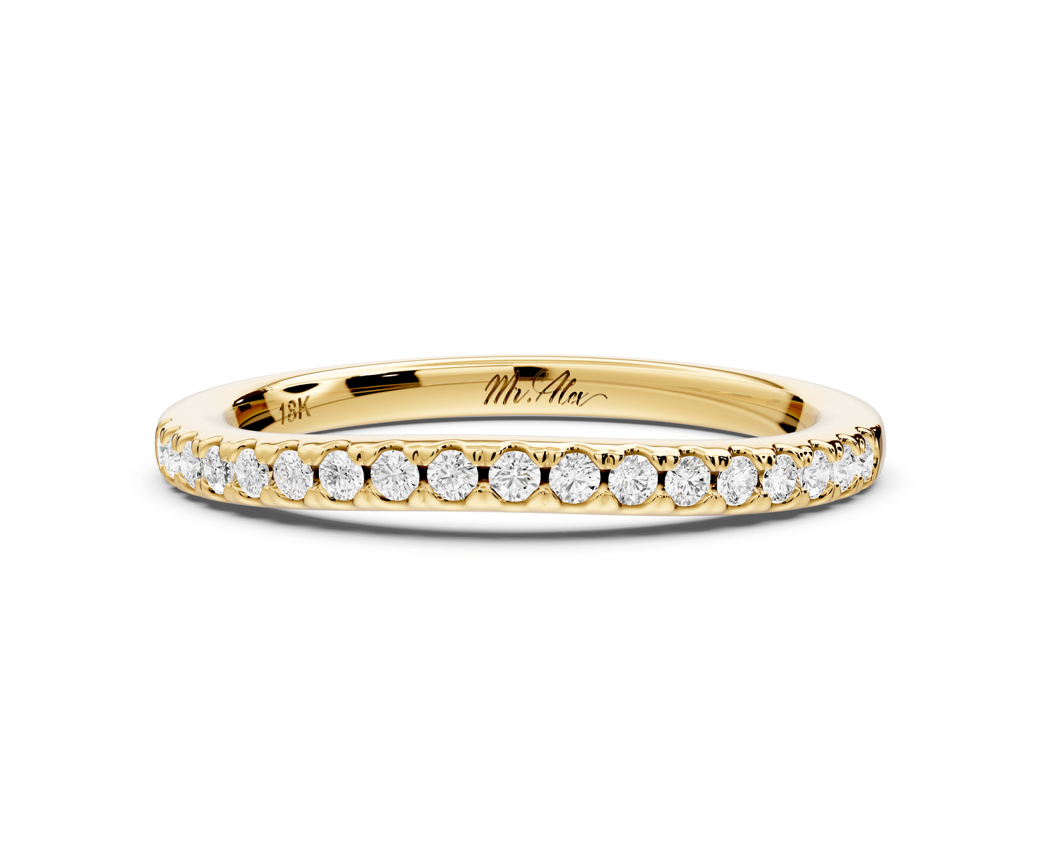 Gabrielle - 18k yellow gold Half - Eternity Shared Prong Pave Wedding Band - Mr. Alex Jewelry