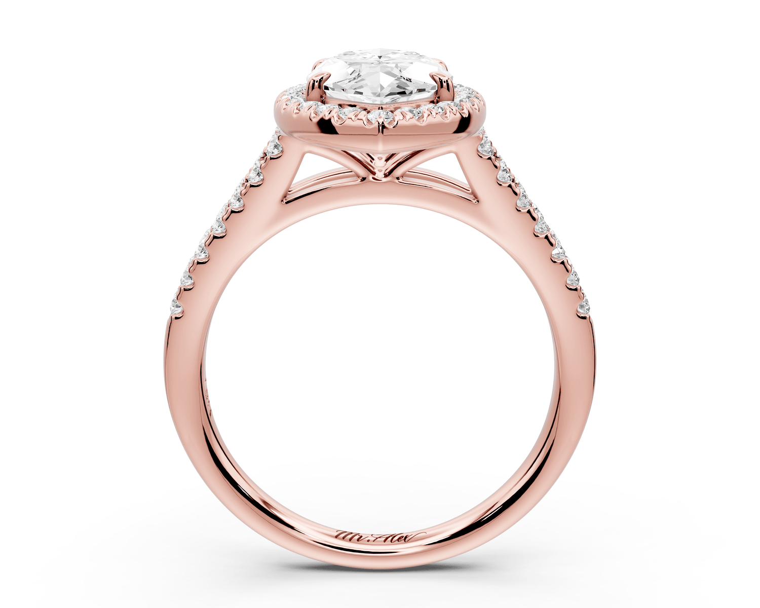 Gabrielle - 2ct 14k rose gold marquise Diamond Graduated Halo Pavé Split Shank Engagement Ring - Mr. Alex Jewelry