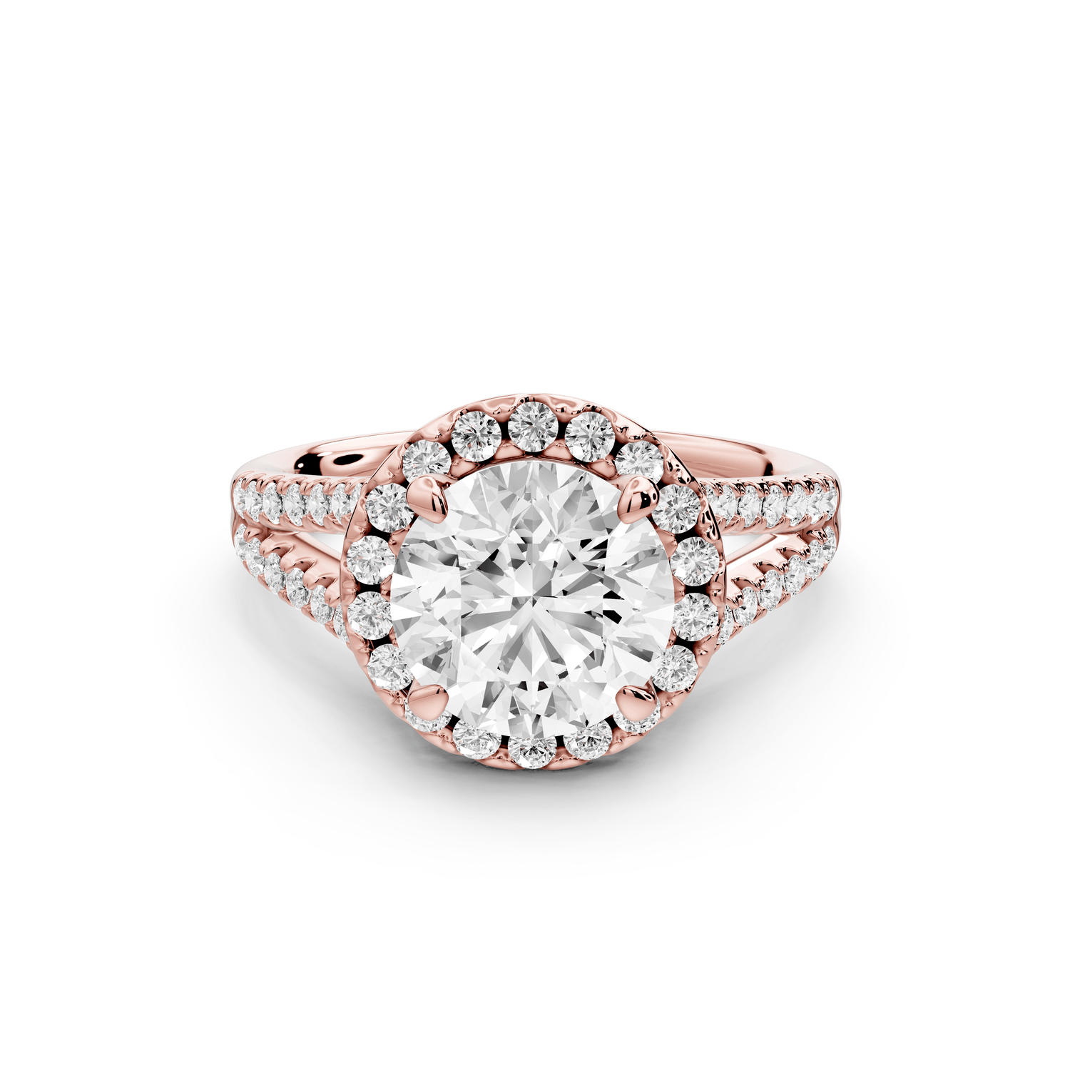 Gabrielle - 2ct 14k rose gold round Diamond Graduated Halo Pavé Split Shank Engagement Ring - Mr. Alex Jewelry