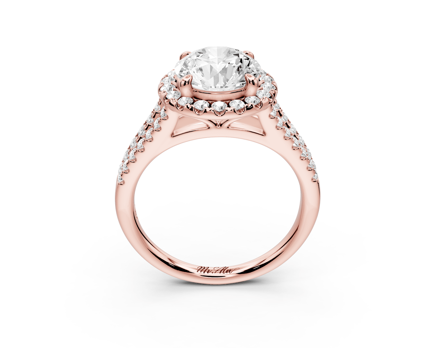 Gabrielle - 2ct 14k rose gold round Diamond Graduated Halo Pavé Split Shank Engagement Ring - Mr. Alex Jewelry