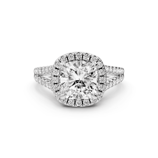 Gabrielle - 2ct 14k white gold cushion Diamond Graduated Halo Pavé Split Shank Engagement Ring - Mr. Alex Jewelry