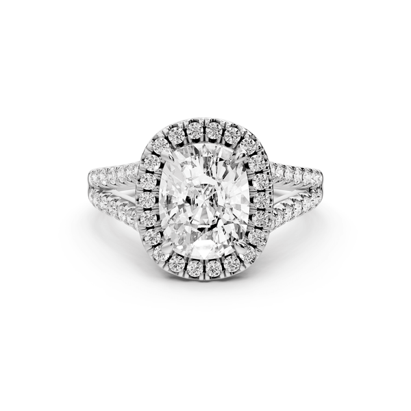 Gabrielle - 2ct 14k white gold ecushion Diamond Graduated Halo Pavé Split Shank Engagement Ring - Mr. Alex Jewelry