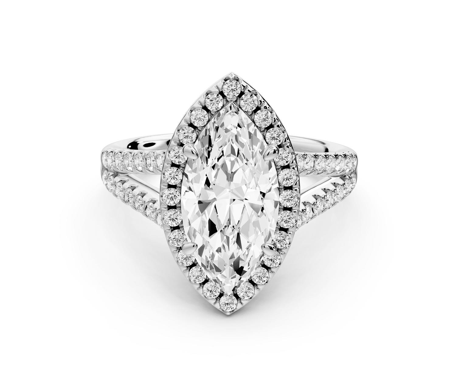Gabrielle - 2ct 14k white gold marquise Diamond Graduated Halo Pavé Split Shank Engagement Ring - Mr. Alex Jewelry