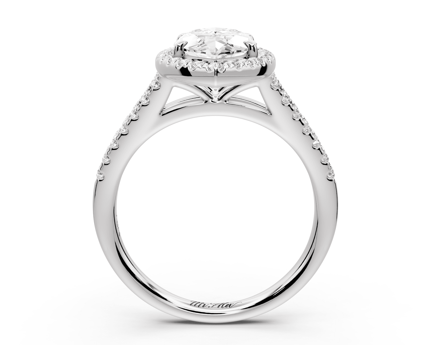 Gabrielle - 2ct 14k white gold marquise Diamond Graduated Halo Pavé Split Shank Engagement Ring - Mr. Alex Jewelry