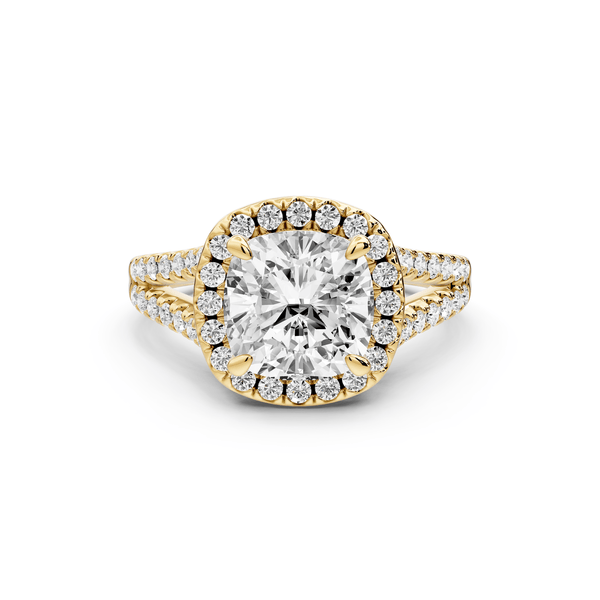 Gabrielle - 2ct 14k yellow gold cushion Diamond Graduated Halo Pavé Split Shank Engagement Ring - Mr. Alex Jewelry