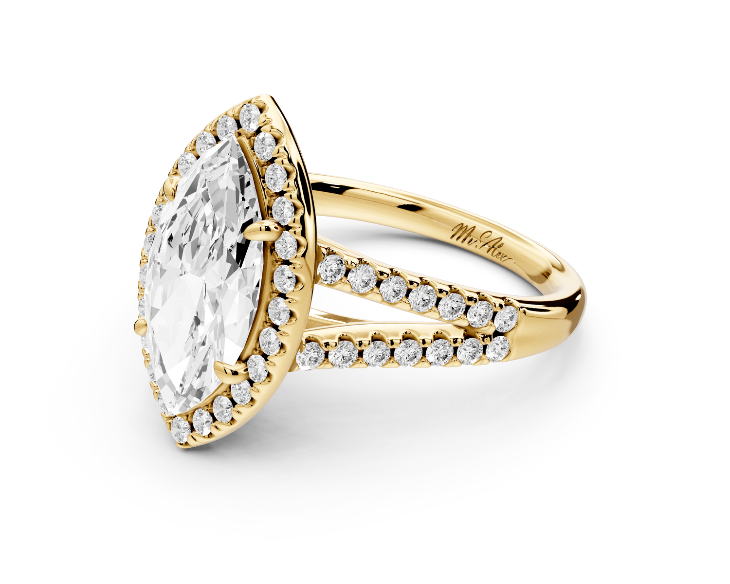 Gabrielle - 2ct 14k yellow gold marquise Diamond Graduated Halo Pavé Split Shank Engagement Ring - Mr. Alex Jewelry