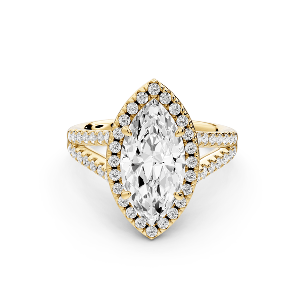 Gabrielle - 2ct 14k yellow gold marquise Diamond Graduated Halo Pavé Split Shank Engagement Ring - Mr. Alex Jewelry