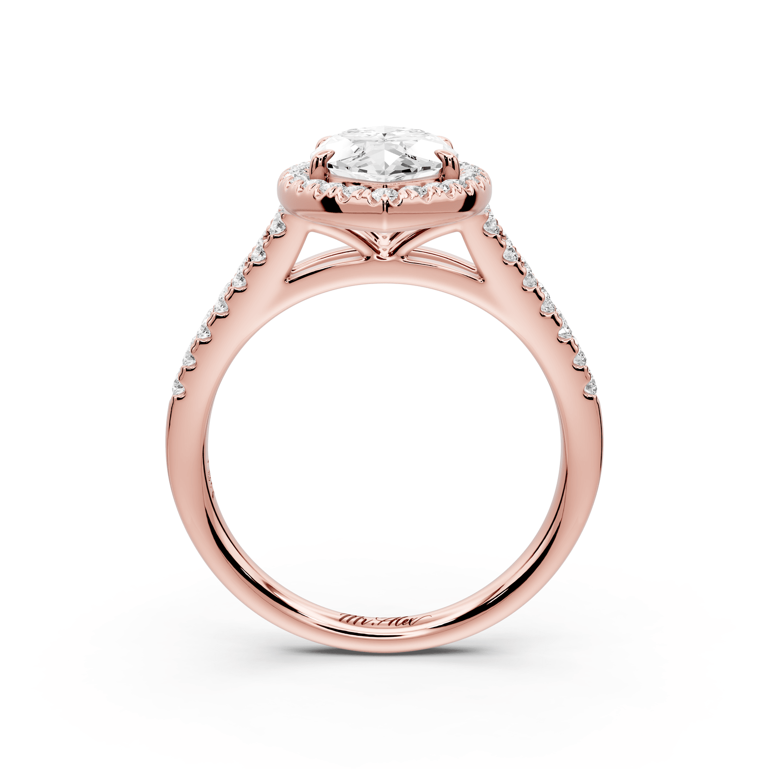 Gabrielle - 2ct 18k rose gold marquise Diamond Graduated Halo Pavé Split Shank Engagement Ring - Mr. Alex Jewelry