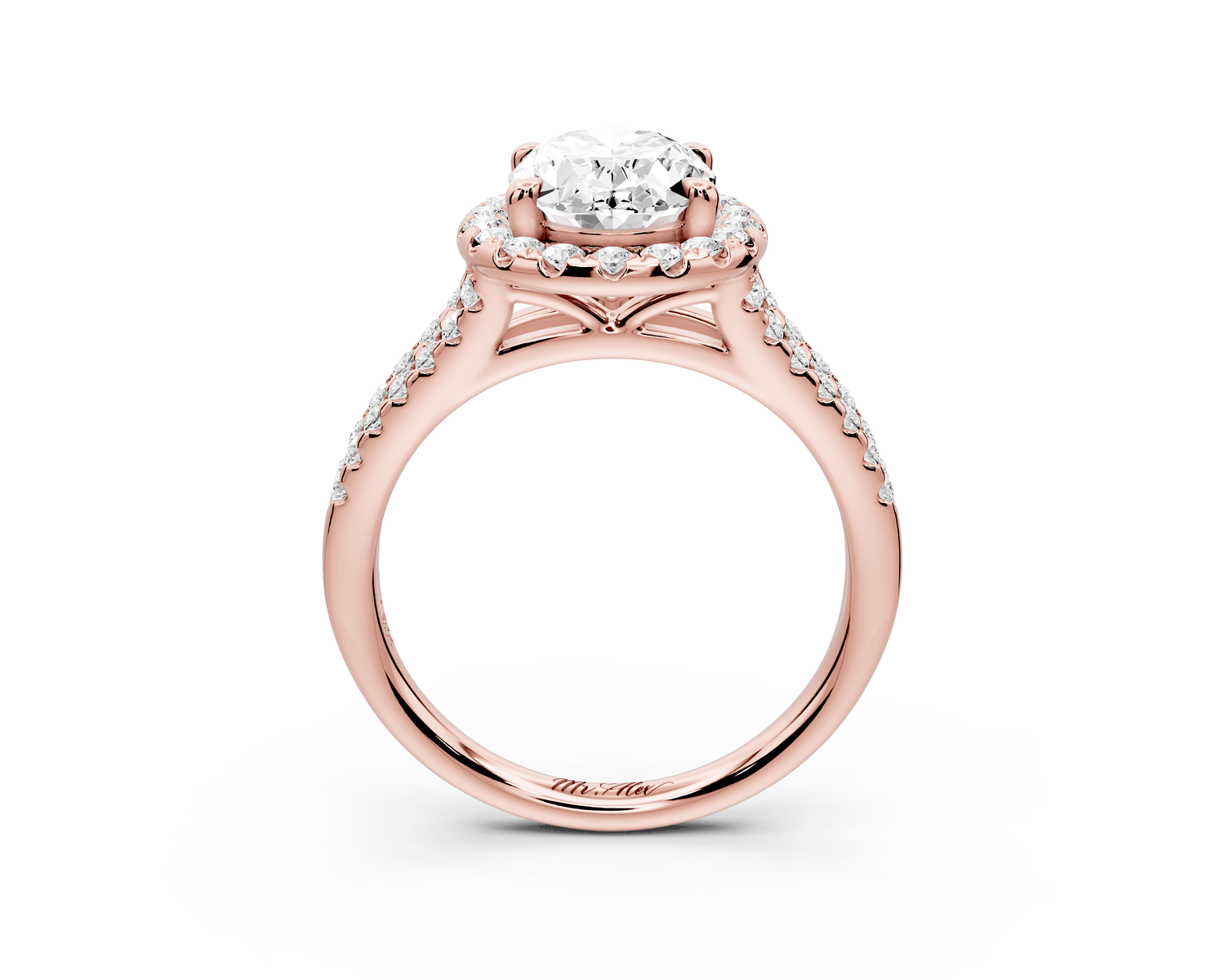 Gabrielle - 2ct 18k rose gold oval Diamond Graduated Halo Pavé Split Shank Engagement Ring - Mr. Alex Jewelry