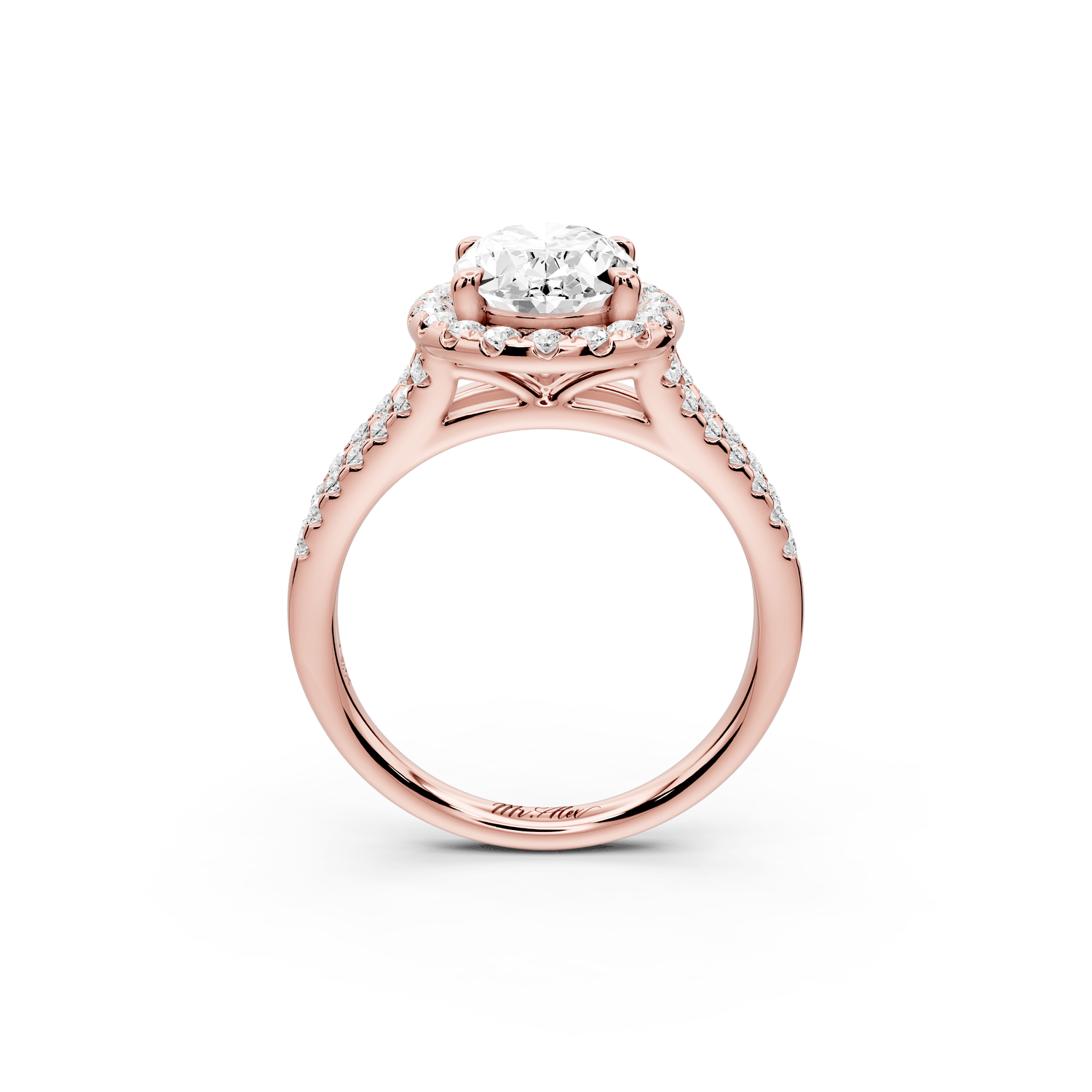 Gabrielle - 2ct 18k rose gold oval Diamond Graduated Halo Pavé Split Shank Engagement Ring - Mr. Alex Jewelry