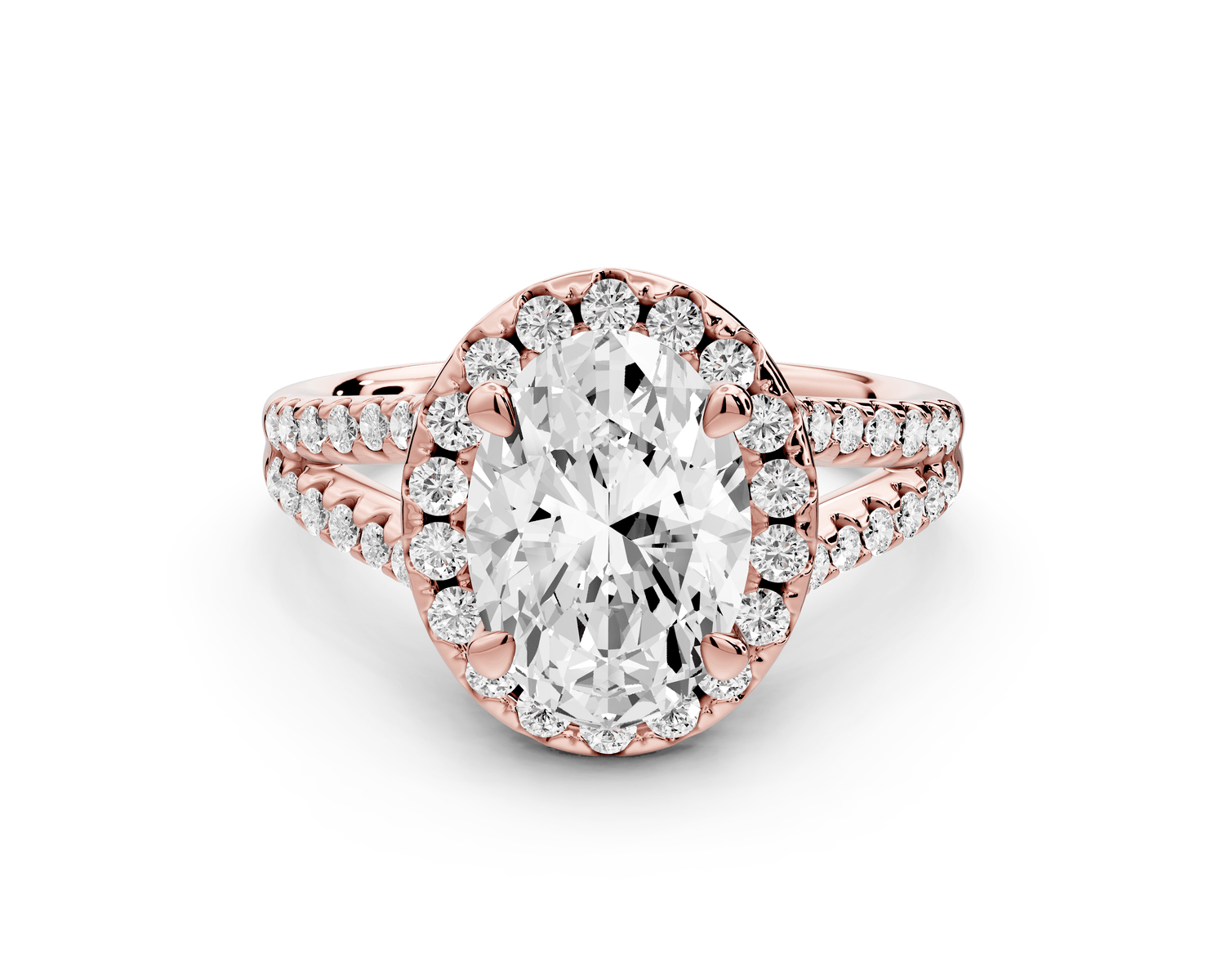 Gabrielle - 2ct 18k rose gold oval Diamond Graduated Halo Pavé Split Shank Engagement Ring - Mr. Alex Jewelry