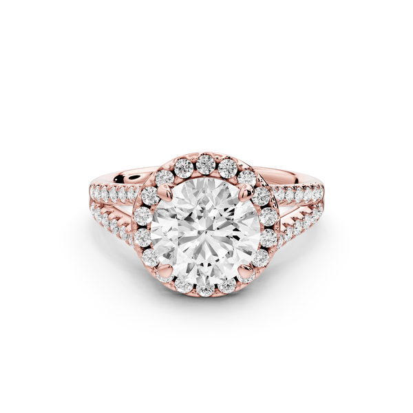 Gabrielle - 2ct 18k rose gold round Diamond Graduated Halo Pavé Split Shank Engagement Ring - Mr. Alex Jewelry