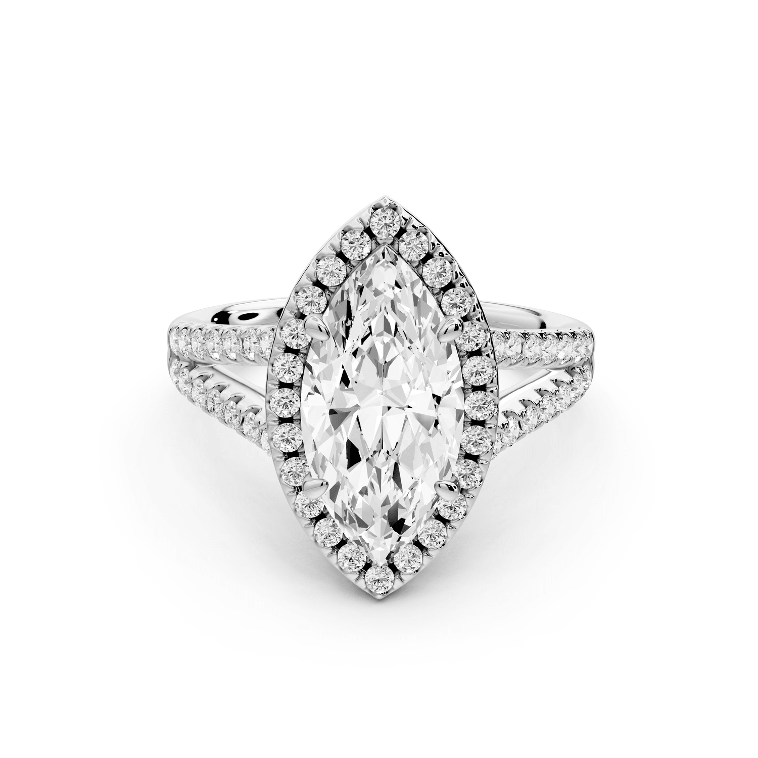 Gabrielle - 2ct 18k white gold marquise Diamond Graduated Halo Pavé Split Shank Engagement Ring - Mr. Alex Jewelry