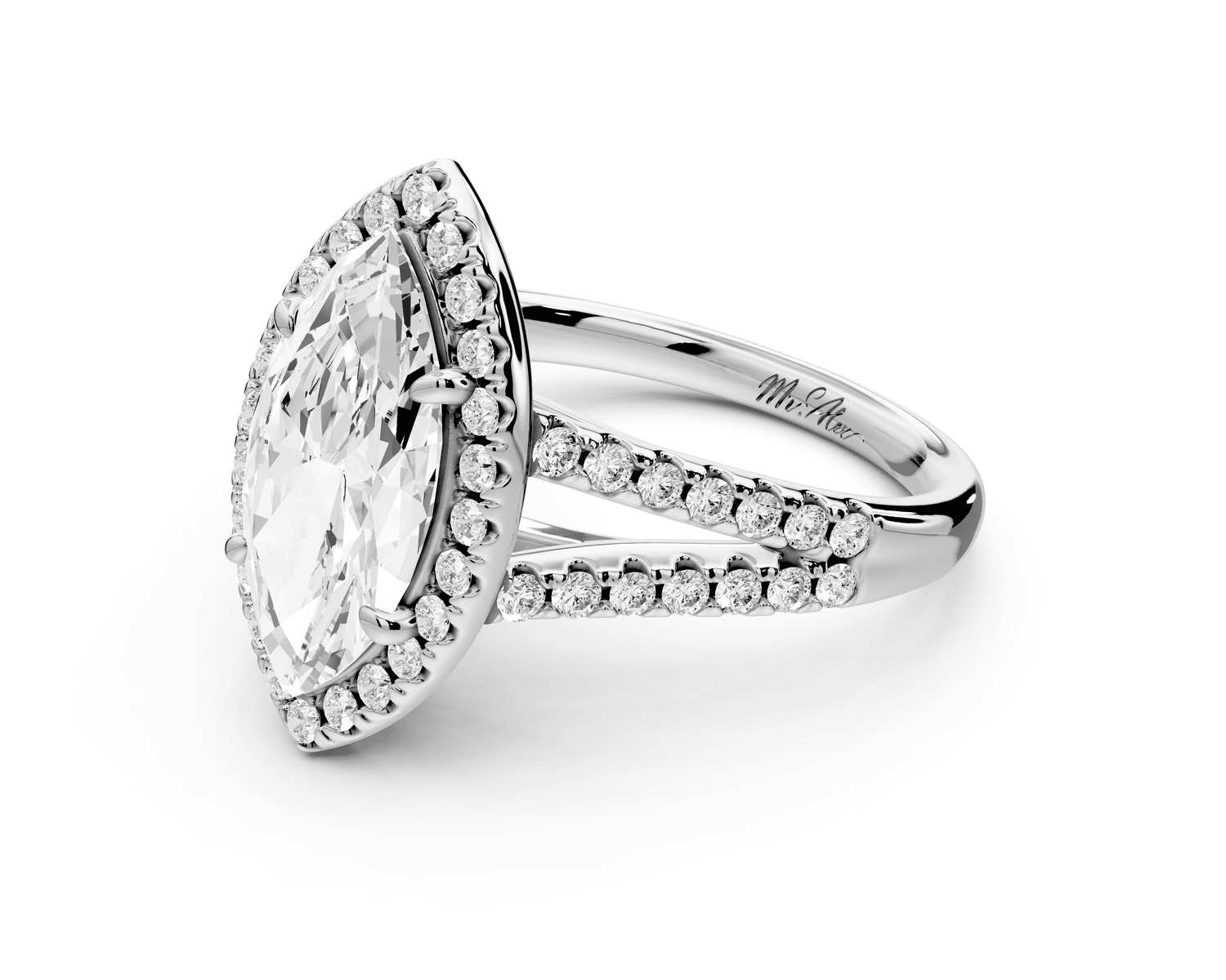 Gabrielle - 2ct 18k white gold marquise Diamond Graduated Halo Pavé Split Shank Engagement Ring - Mr. Alex Jewelry