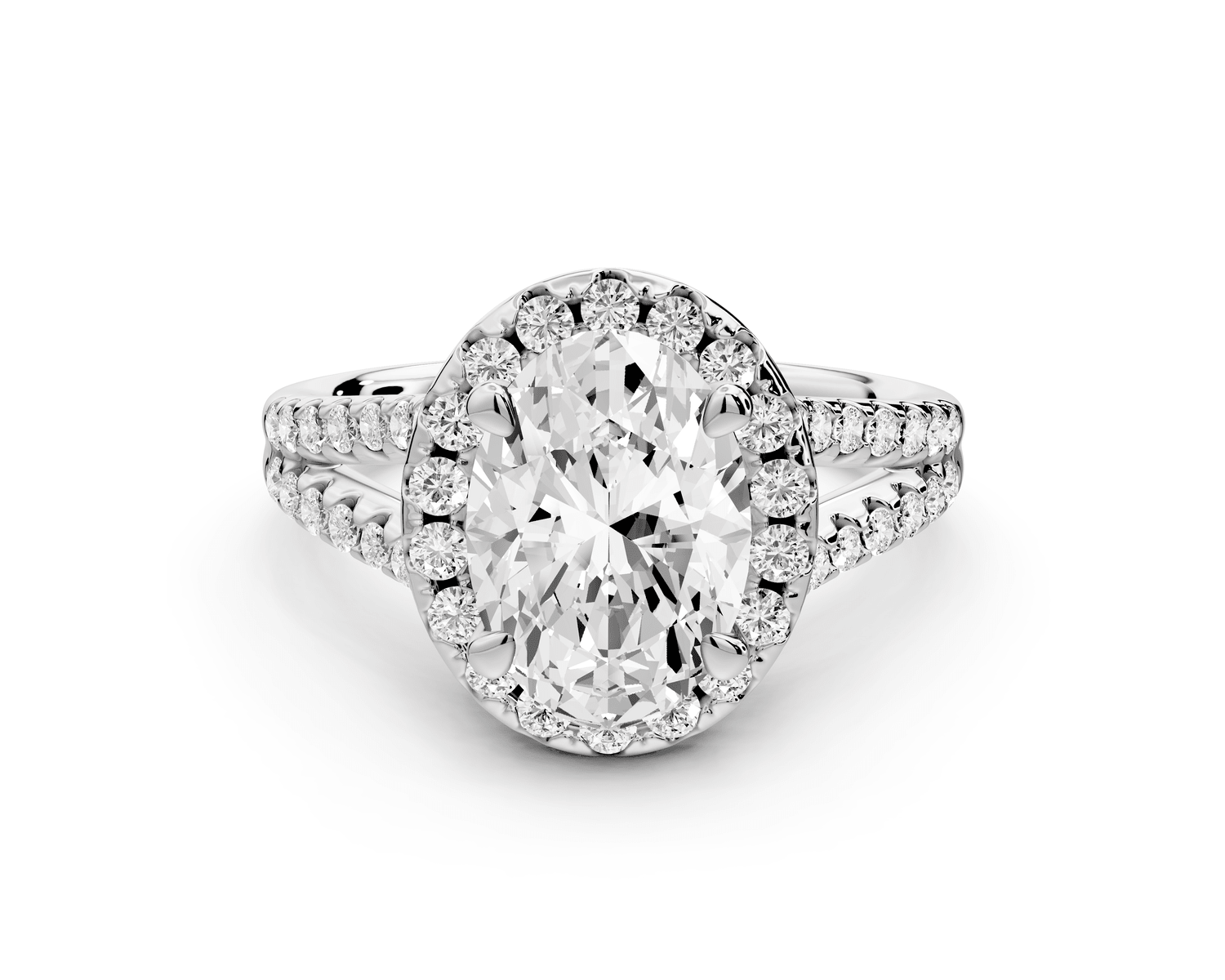 Gabrielle - 2ct 18k white gold oval Diamond Graduated Halo Pavé Split Shank Engagement Ring - Mr. Alex Jewelry