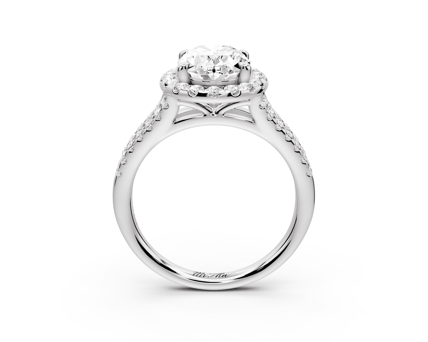 Gabrielle - 2ct 18k white gold oval Diamond Graduated Halo Pavé Split Shank Engagement Ring - Mr. Alex Jewelry