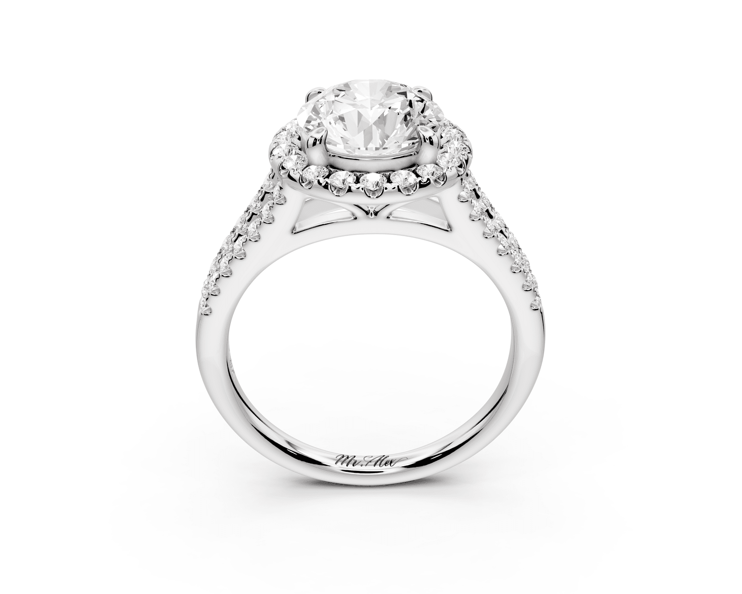 Gabrielle - 2ct 18k white gold round Diamond Graduated Halo Pavé Split Shank Engagement Ring - Mr. Alex Jewelry