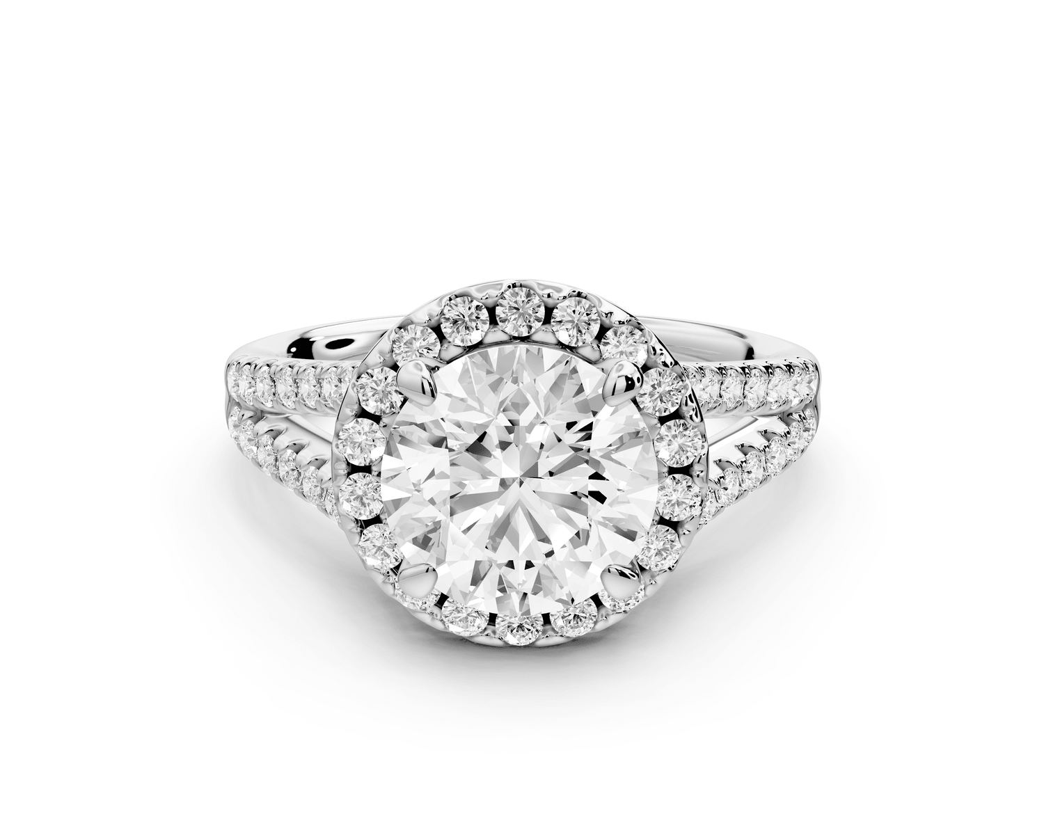 Gabrielle - 2ct 18k white gold round Diamond Graduated Halo Pavé Split Shank Engagement Ring - Mr. Alex Jewelry