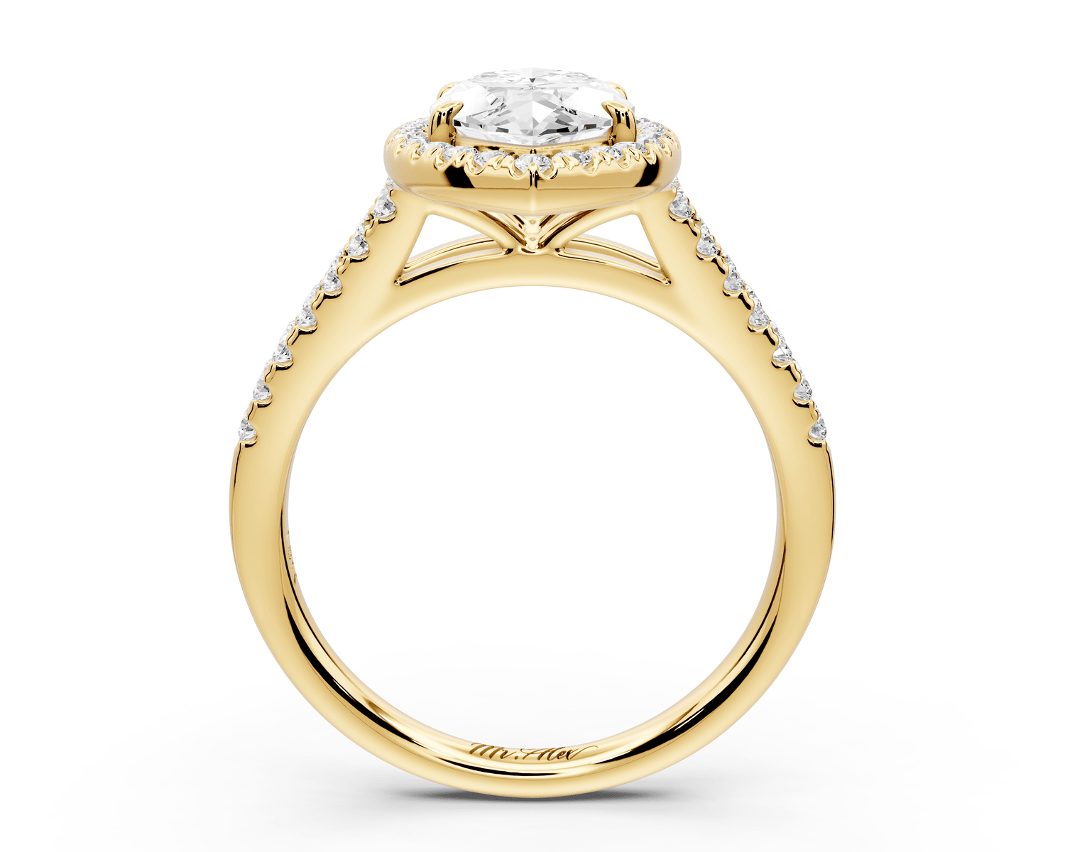Gabrielle - 2ct 18k yellow gold marquise Diamond Graduated Halo Pavé Split Shank Engagement Ring - Mr. Alex Jewelry