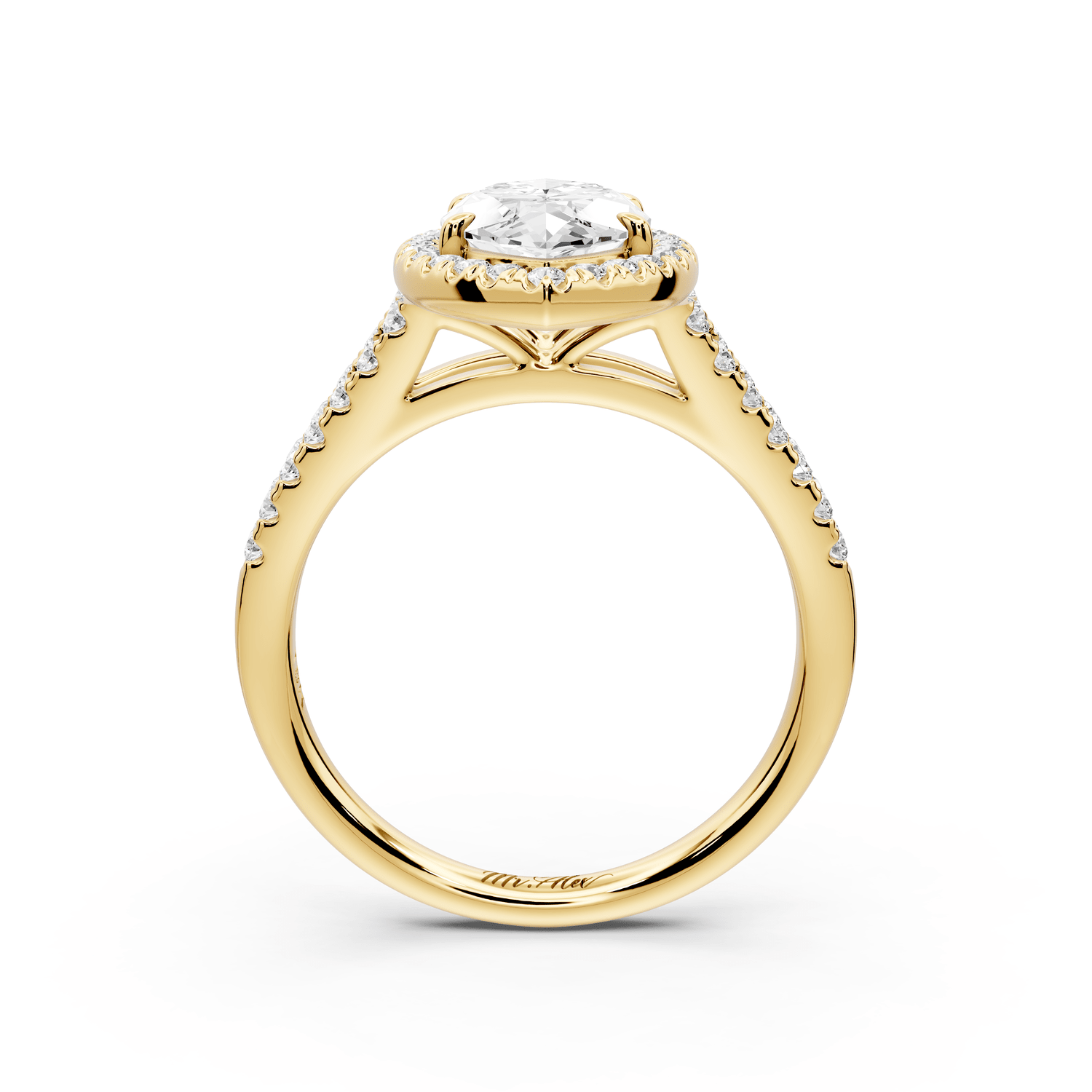Gabrielle - 2ct 18k yellow gold marquise Diamond Graduated Halo Pavé Split Shank Engagement Ring - Mr. Alex Jewelry