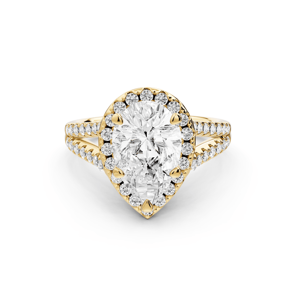 Gabrielle - 2ct 18k yellow gold pear Diamond Graduated Halo Pavé Split Shank Engagement Ring - Mr. Alex Jewelry