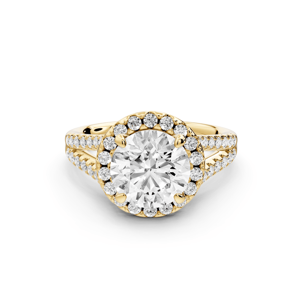 Gabrielle - 2ct 18k yellow gold round Diamond Graduated Halo Pavé Split Shank Engagement Ring - Mr. Alex Jewelry