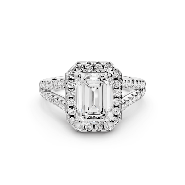 Gabrielle - 2ct platinum emerald Diamond Graduated Halo Pavé Split Shank Engagement Ring - Mr. Alex Jewelry